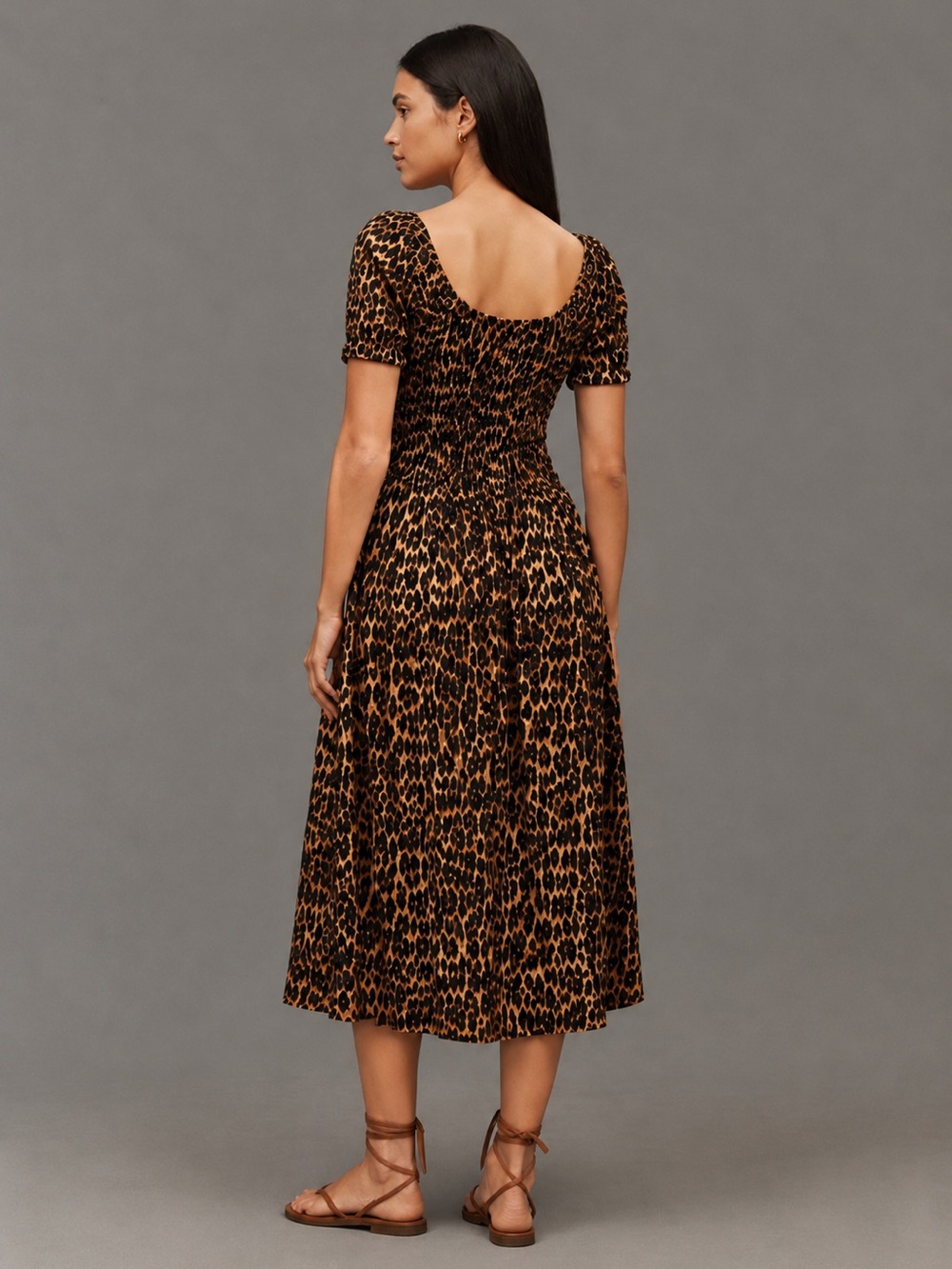Damson Madder Malinda Smocked Animal Cheetah Midi Dress NWT Size EU 6/ US 2 - Picture 3 of 15